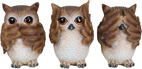 Miniatura 1 de Ebros Whimsical See Hear Speak No Evil Wise Owls con grandes ojos adorables figuritas de decoración Set Sabiduría del Bosque sabio gran búho cornudo