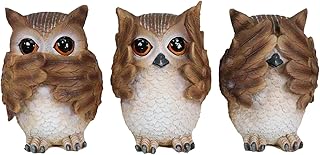 Ebros Whimsical See Hear Speak No Evil Wise Owls with Large Adorable Eyes Figurines Decor Set Wisdom of The Woods Wise Great Horned Owl Family Collectible Sculptures