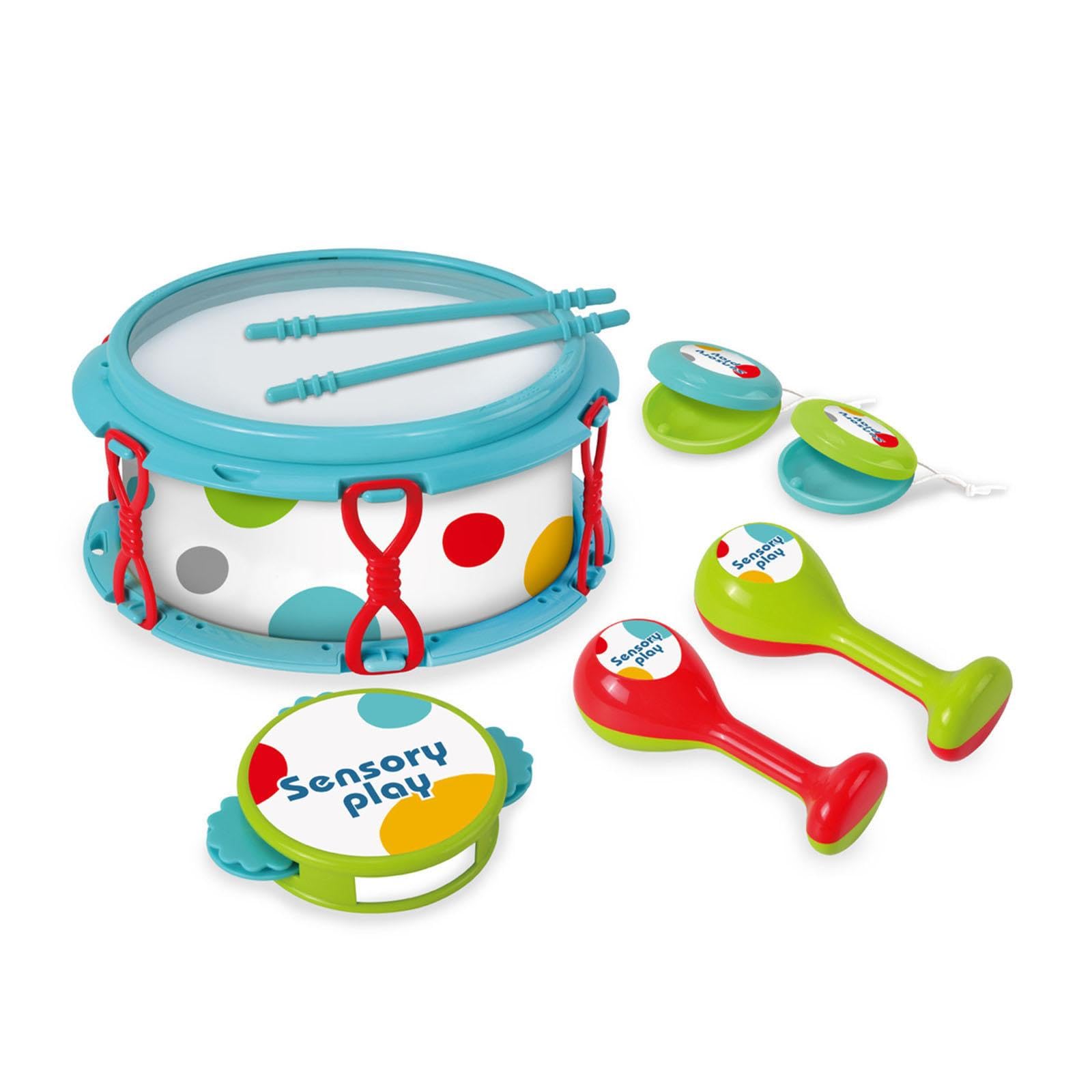 Gralara Tamburello a Mano, bomboniere per Feste, Sviluppo sensoriale educativo, Viaggi, età 3+ Mesi, Strumento a percussione per Bambini, Blu