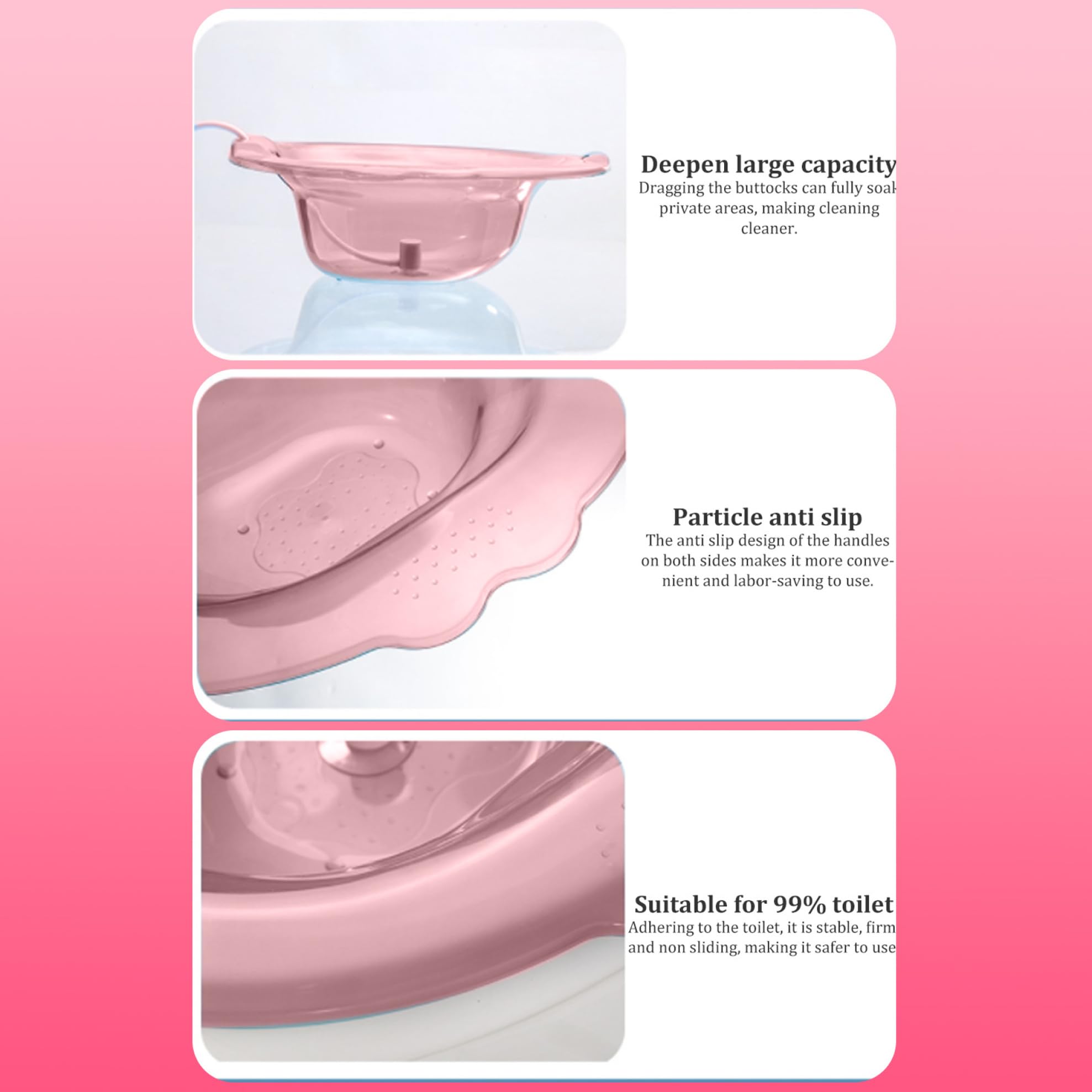 Baño Sitz para el inodoro, sobre el baño Sitz Bath para hemorroides, bidé portátil anti-superflujo con agujeros de drenaje, baños de sitz para hemorroides cuidados privados posparto (rosa)