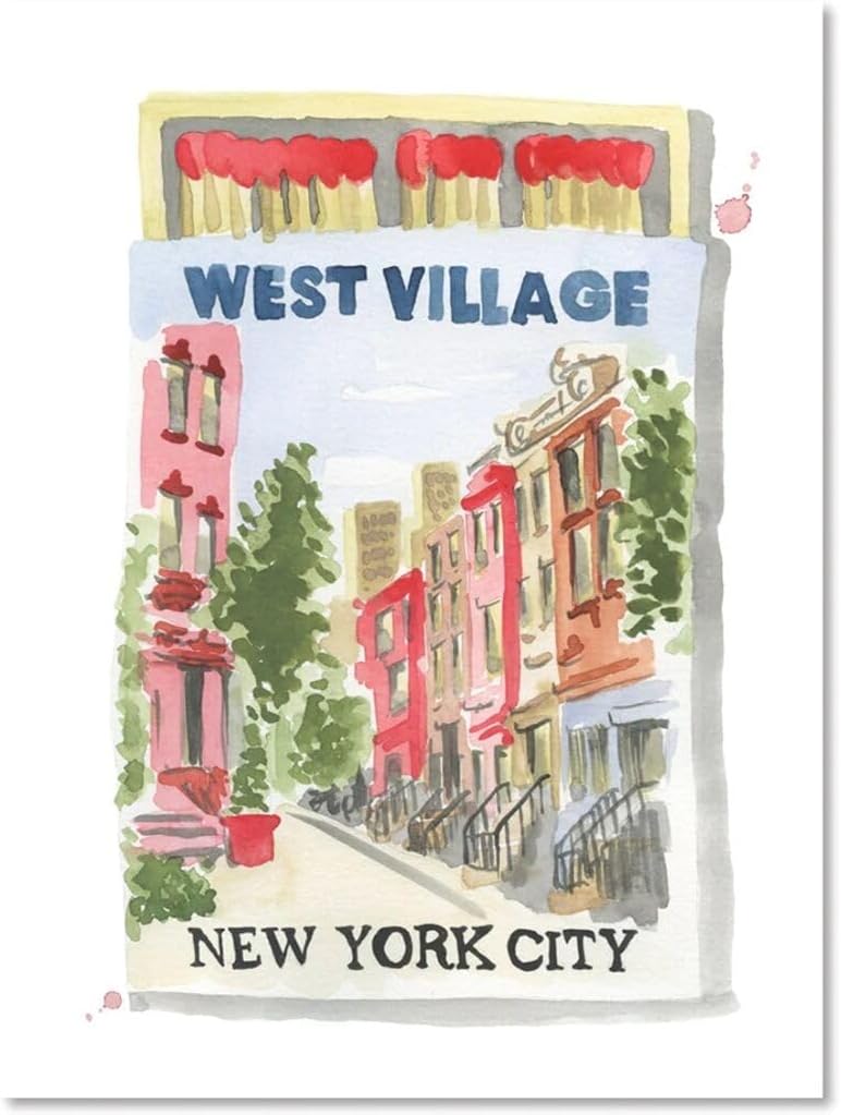 FURBISH Travel Wall Art Print - West Village Matchbook - Aesthetic Wall Decor, Modern Wall Art, Preppy Room Decor for Living Room, Bedroom - NYC Poster (5X7, Unframed)