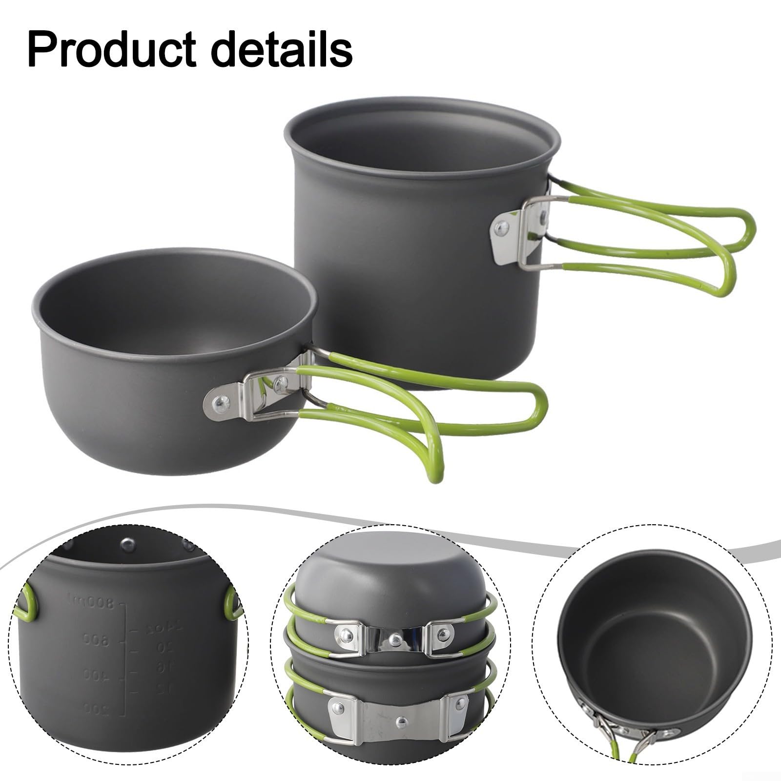 Batterie de cuisine de camping portable antiadhésive en aluminium anodisé dur poignée pliable légère pour randonnée, pique-nique