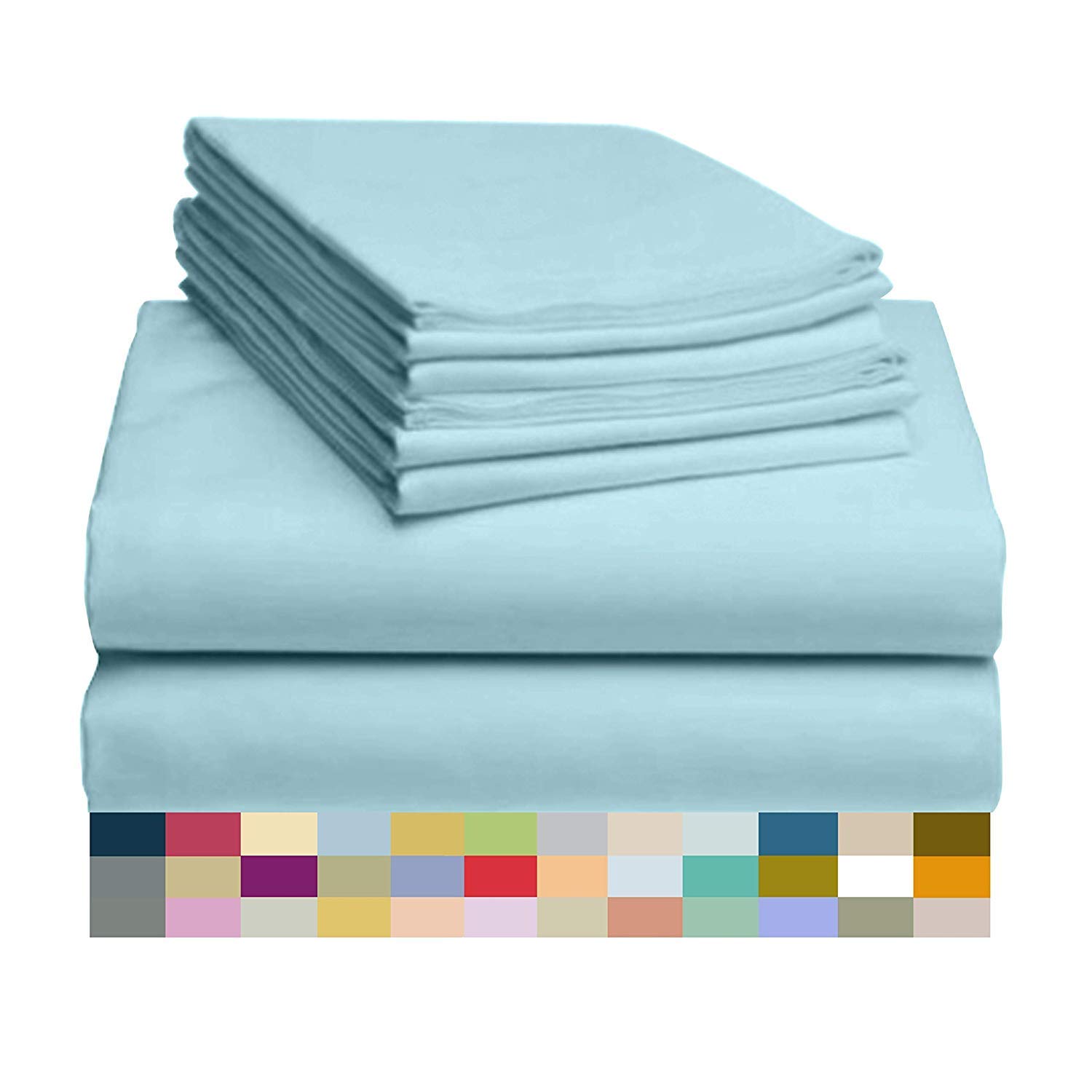 800-Thread-Count 100% Cotton Sheet Pure Aqua Full XL-Sheets Set, 4-Piece Long-Staple Cotton Best-Bedding Sheets for Bed, Soft & Silky Sateen Weave Fits Mattress Upto 16'' Deep Pocket