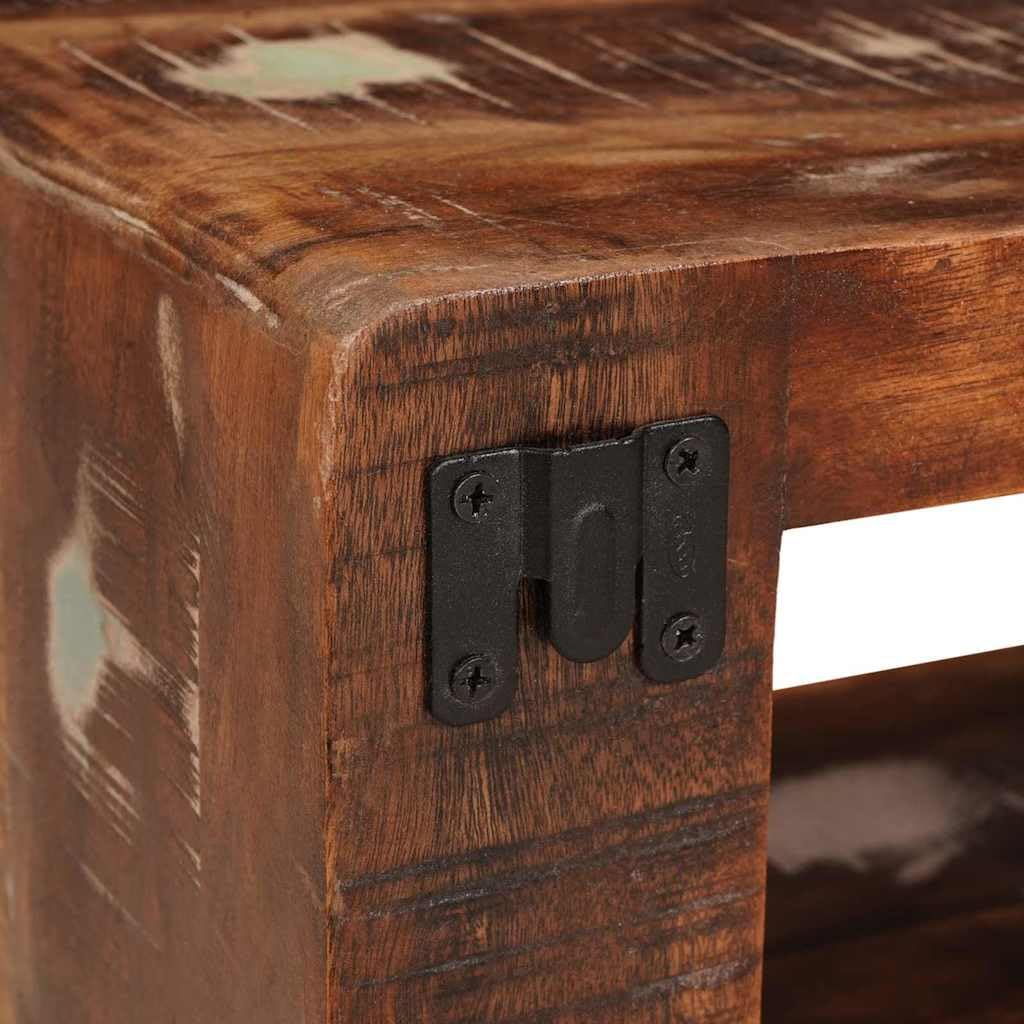 Comodino in legno recuperato massello marrone con 2 scaffali e cassetto, mobiletto salvaspazio per camera da letto soggiorno e ufficio, design rustico compatto e funzionale