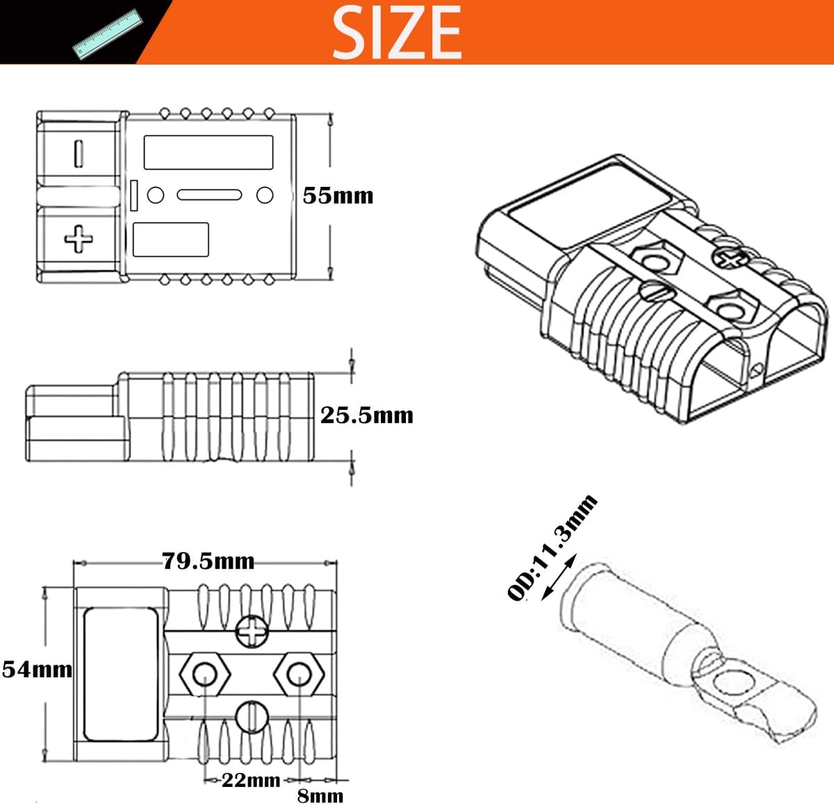 CESFONJER Battery Connector, 175A 600V Battery Quick Disconnect Connector Plug Kit Battery Terminals Connectors,Grey (Fits 1/0-2 AWG Wire)