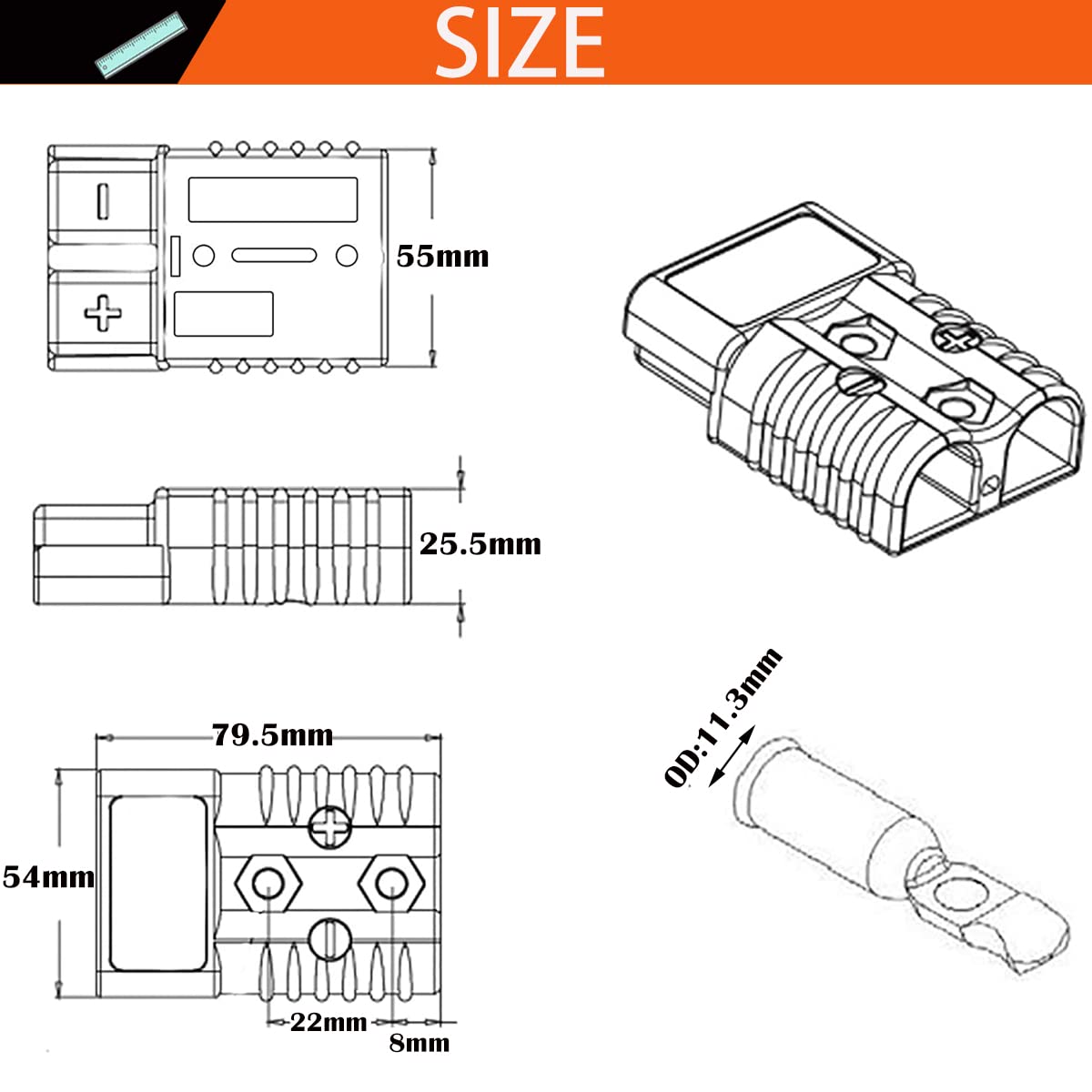 CESFONJER 175A 600V Connettori di Batteria, 1/0-2AWG Kit Connettore Connessione e Disnnesto Rapida di Batteria, per Auto, Caravan, Winch Trailer Verricello (blu)