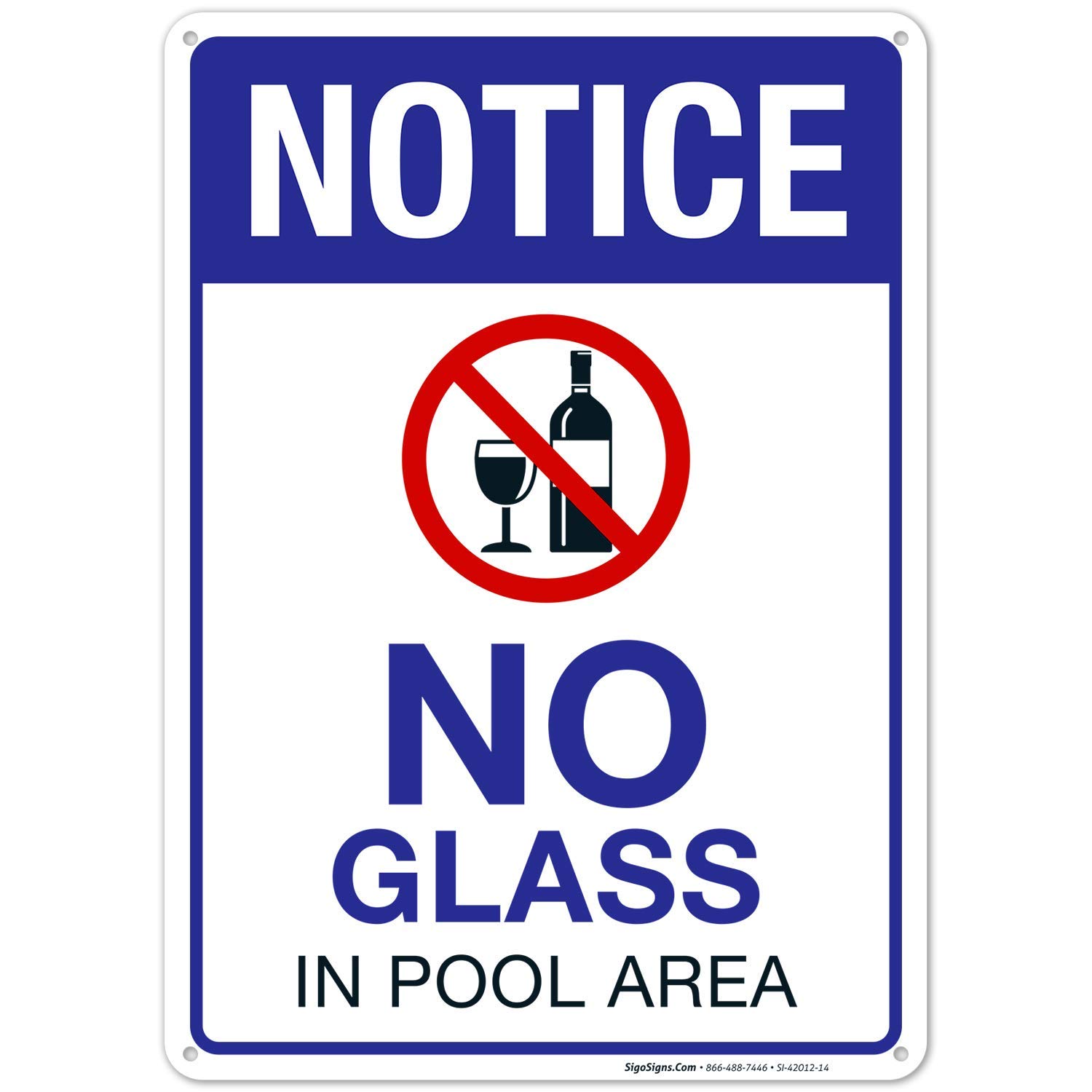 Yard Sign No Glass in Pool Area Sign, Pool Sign, 12X16 Inches, Rust Free .Aluminum, Fade Resistant