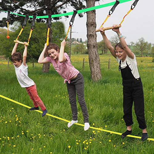 X XBEN Obstacle Course Kids 50' Slackline Kit, Ninja Training Equipment for Adult, Come with Jungle Gym Monkey Bars, 78.7