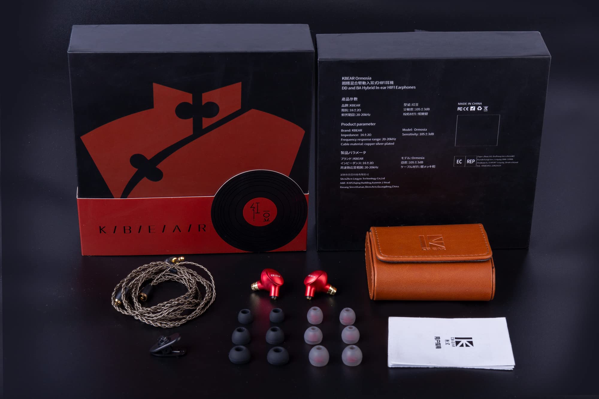 Kbear Ormosia Wired IEM EARBUDS BASS EARBUDS Słuchawki dźwięku słuchawki słuchawki z MMCX Wire 1BA 1DD Driver bez mikrofonu na komputer PC dla muzyków （czerwony）