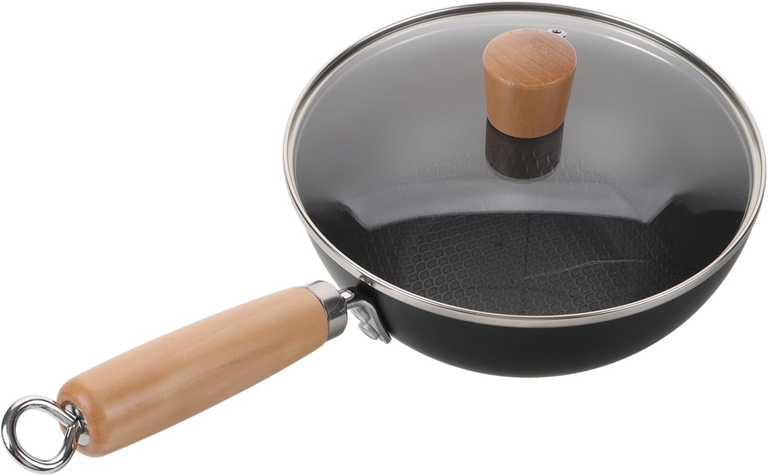 DOITOOL Small Japanese Cast Iron Wok Pan with Lid 20cm Flat Bottom Carbon Steel Cooking Pan for Home Kitchen Stir-fry and One-person Meals