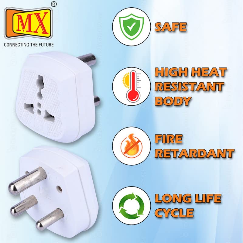 Image of MX 5A to 15A Converter Plug | 3-Pin Universal Adapter | Heavy-Duty Power Converter Socket | Universal Socket Plug (15 AMP to 5 AMP 3 Pin Conversion Plug, Pack of 5)