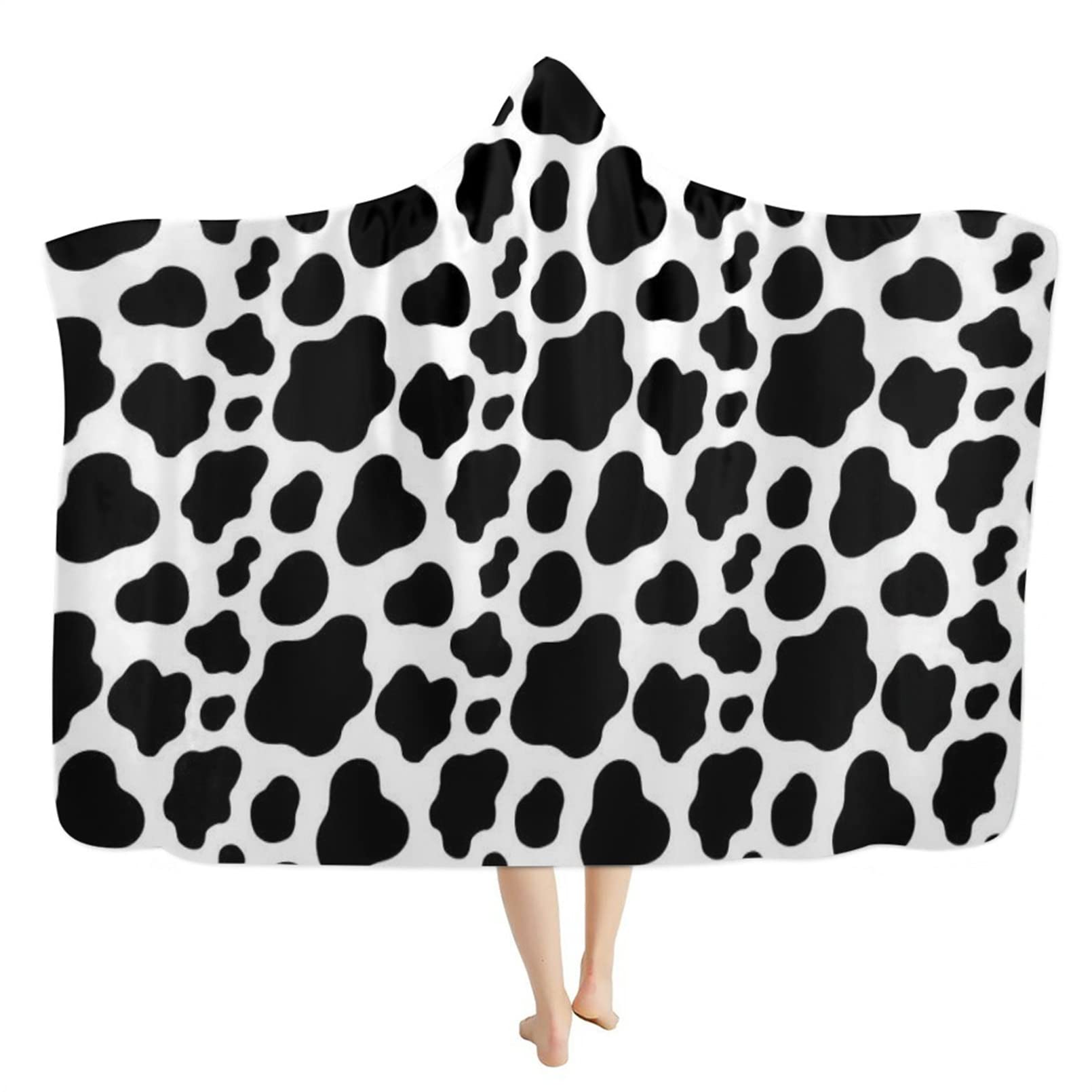 Renewold Manta con capucha y estampado de vaca, manta de felpa para hombres, mujeres, niños, forro polar, para invierno, otoño, para cama, sofá