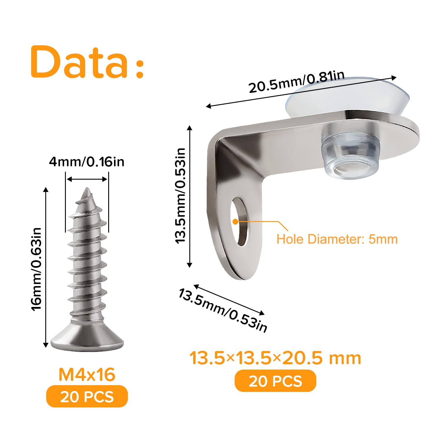 Lyeteung 20 PCS 13.5×13.5×20.5 mm Stainless Steel Fixing Glass Shelf Bracket, Pegs Corner Brace Board Holder - Image 2