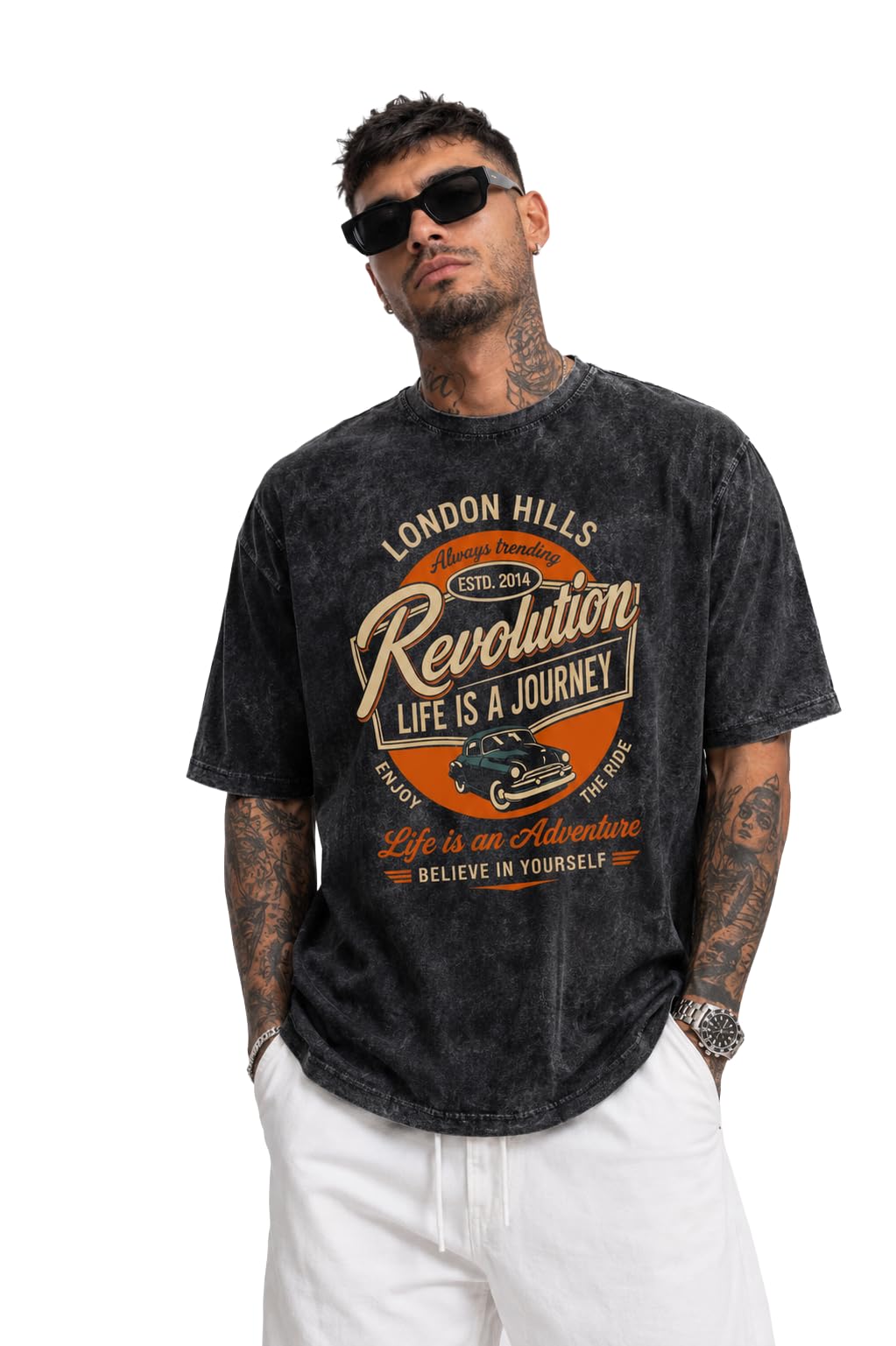 london hills Men's Oversized t Shirt for Men Graphic T-Shirt | Acid Wash Printed Men T-Shirts | Tshirt for man Round Neck Half Sleeve Pure Cotton Casual Mens tees | Off Shoulder Tshirt Shirts man-picture-28