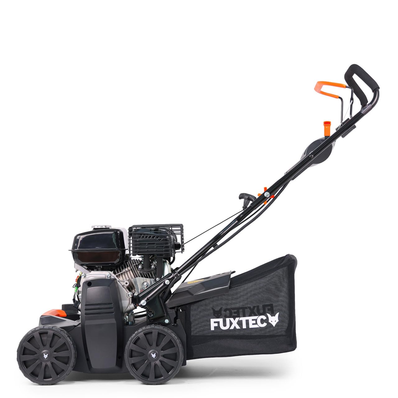 FUXTEC Escarificador Aireador de Gasolina 3 en 1 FX-BV240 Motor 4 tiempos 4,1 kW, rodillo con 18 cuchillas y 24 púas de resorte, asa de transporte y recolector de 45 L