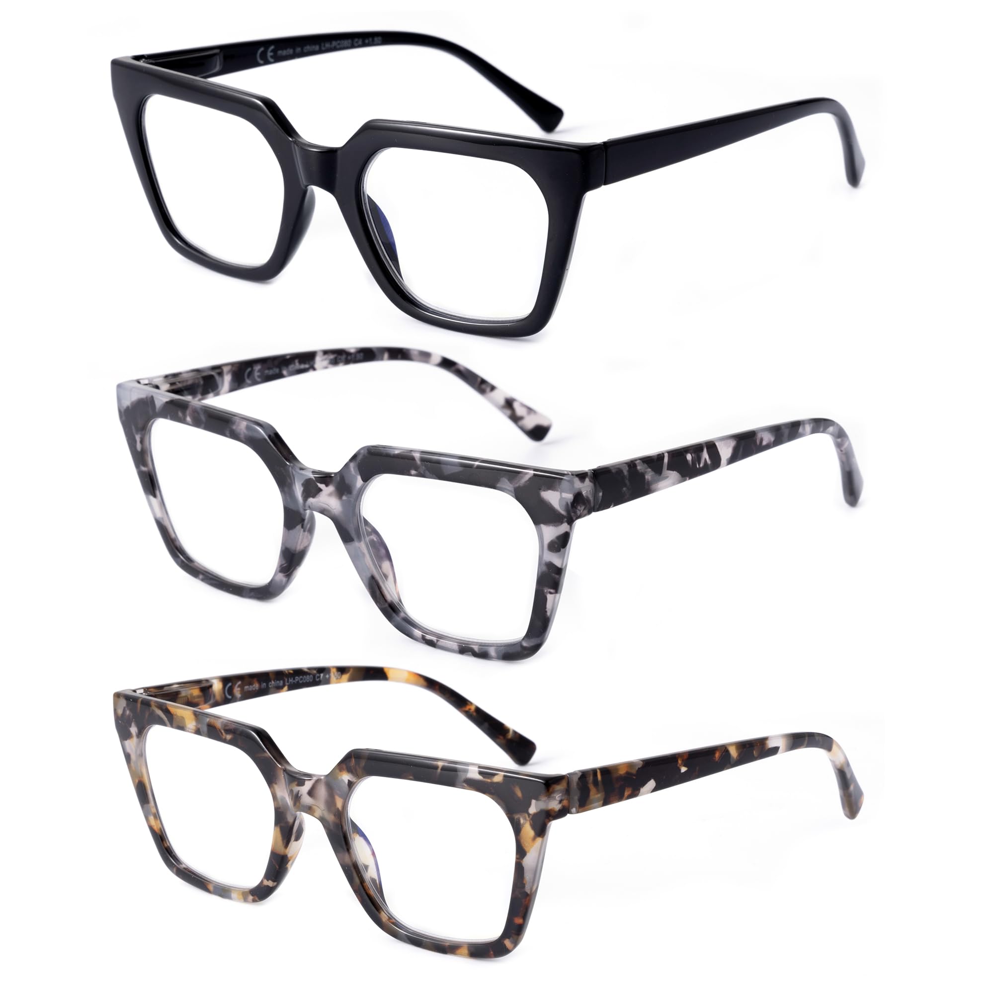 firstsense 3 Pack Reading Glasses for Women Men Blue Light Blocking with Spring Hinge, Anti Eyestrain/Dryness/UV Eyeglasses, +2.5