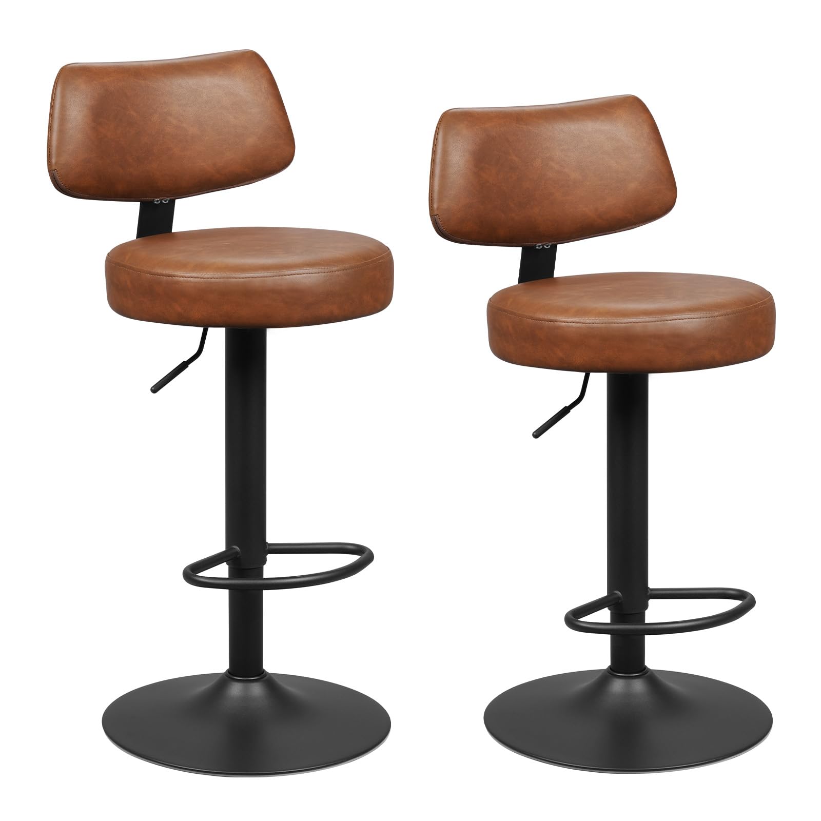 WOLTU Barhocker 2er Set, um 360° drehbar und höhenverstellbar, Barstuhl mit Rückenlehne und Fußstütze, aus Kunstleder und Metall, Hocker für Küche Bar Restaurant