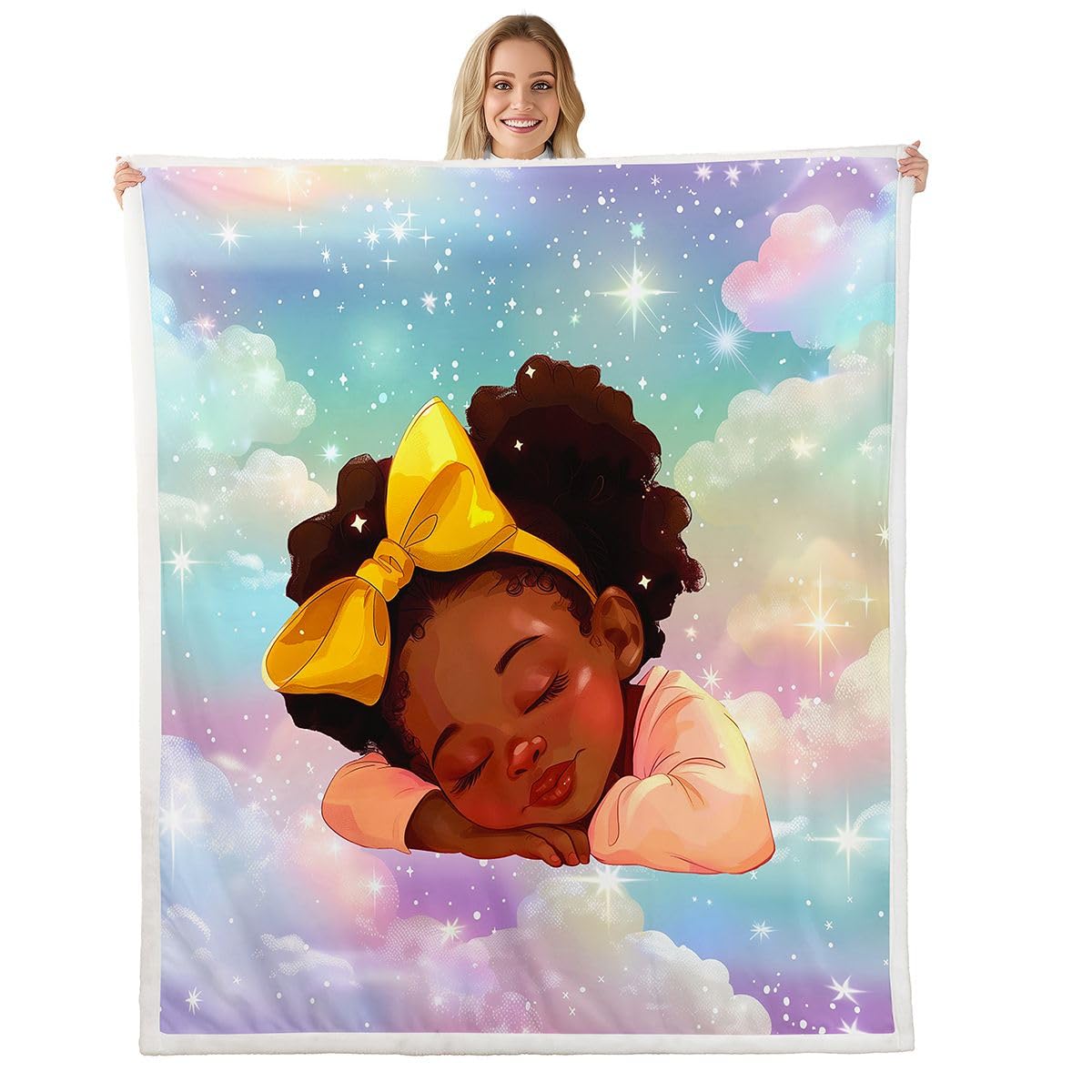 Couverture princesse africaine paillettes et ciel étoilé plaid canapé enfant