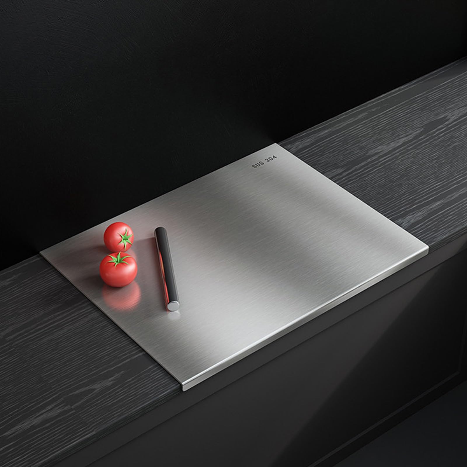 Tabla De Cortar Profesional De Acero Inoxidable，Tablas De Cocina Con Borde De Parada, Encimera, Cocina, Grado Alimenticio, Para Amasar, Pizza, Antideslizante(50x70cm)