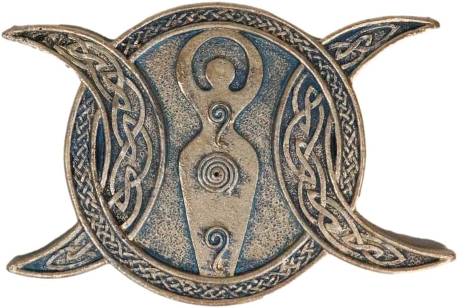 Ebros Gift Sacred Spiral Goddess Triple Moon with Celtic Knotwork Incense Stick Holder Burner Figurine Crescent Full Waning Moons Home Fragrance Tabletop Altar Decor
