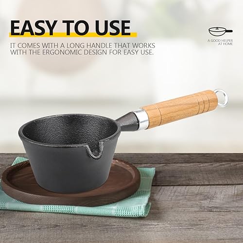 Miniatura 6 de DOERDO - Olla de hierro fundido, mini sartén para huevos, sartén de hierro para sopa con mango de madera para cocina, olla de hierro fundido, 4.3 x