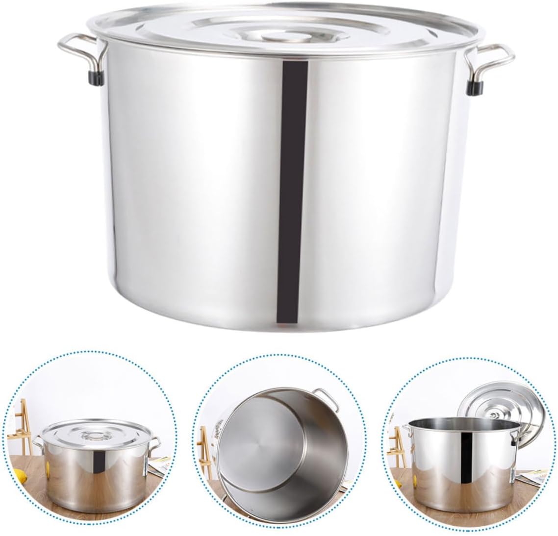 Cabilock Stainless Steel Soup Pot with Lid 25x25cm Thickened 2.0mm 201 Grade Multipurpose Stockpot for Kitchen Storage and Cooking