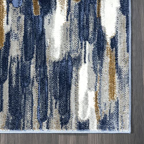 Abani Rugs Drip Blue & Metallic Gold Contemporary Abstract Area Rug Contemporary Style, Porto Collection Stain Shedding Resistant, 6' X 9' Rectangle #TOP2