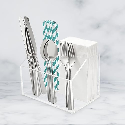 Miniatura 5 de Utensilio titular de cubiertos Caddy Encimera Cubiertos Organizador Para Servilletas Cuchara Tenedor Cuchillo Plástico Acrílico