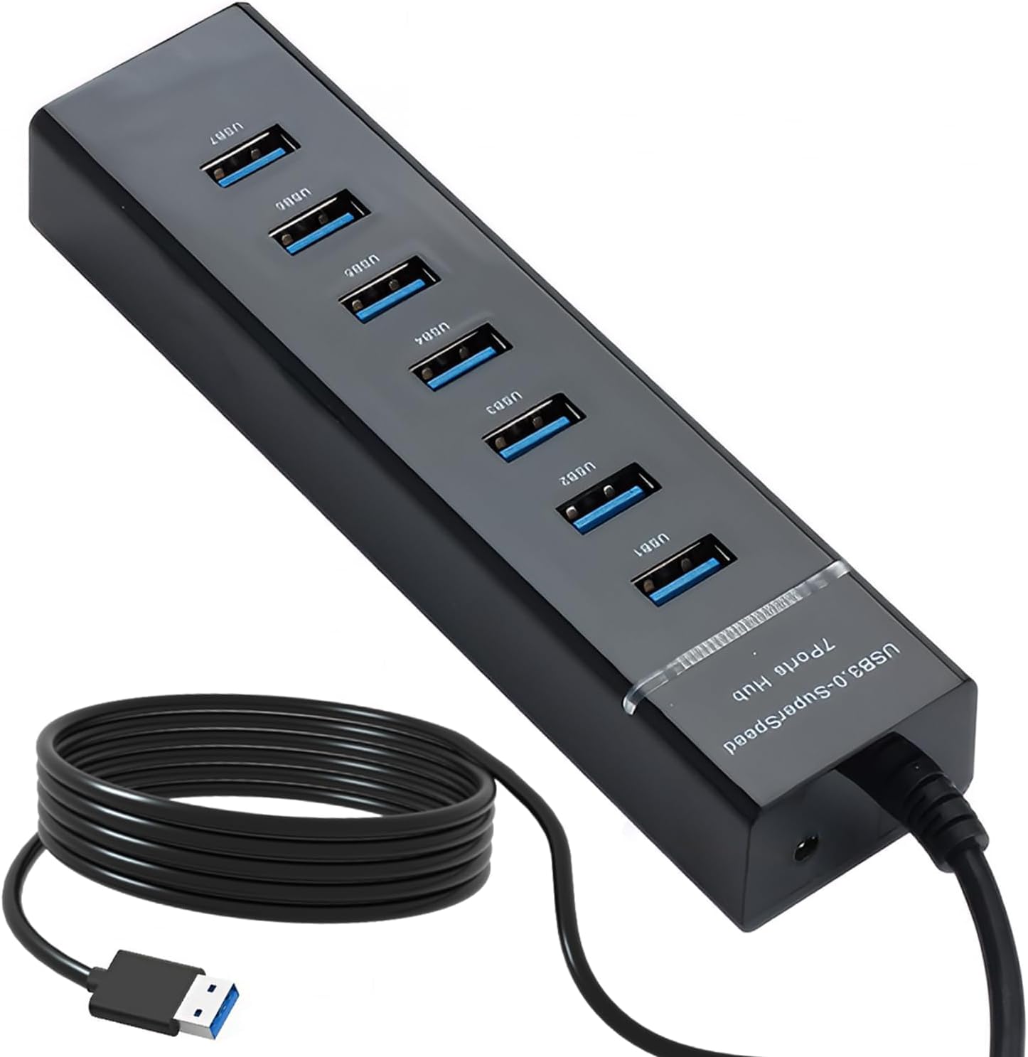 USB Hub Powered 7 Port USB 3.0 Hub Splitter High-Speed Data Multiport Adapter Extension Splitter with 120cm USB Long Cable for PC Laptop Mobile HDD Macbook Flash Drive Desktop Printer