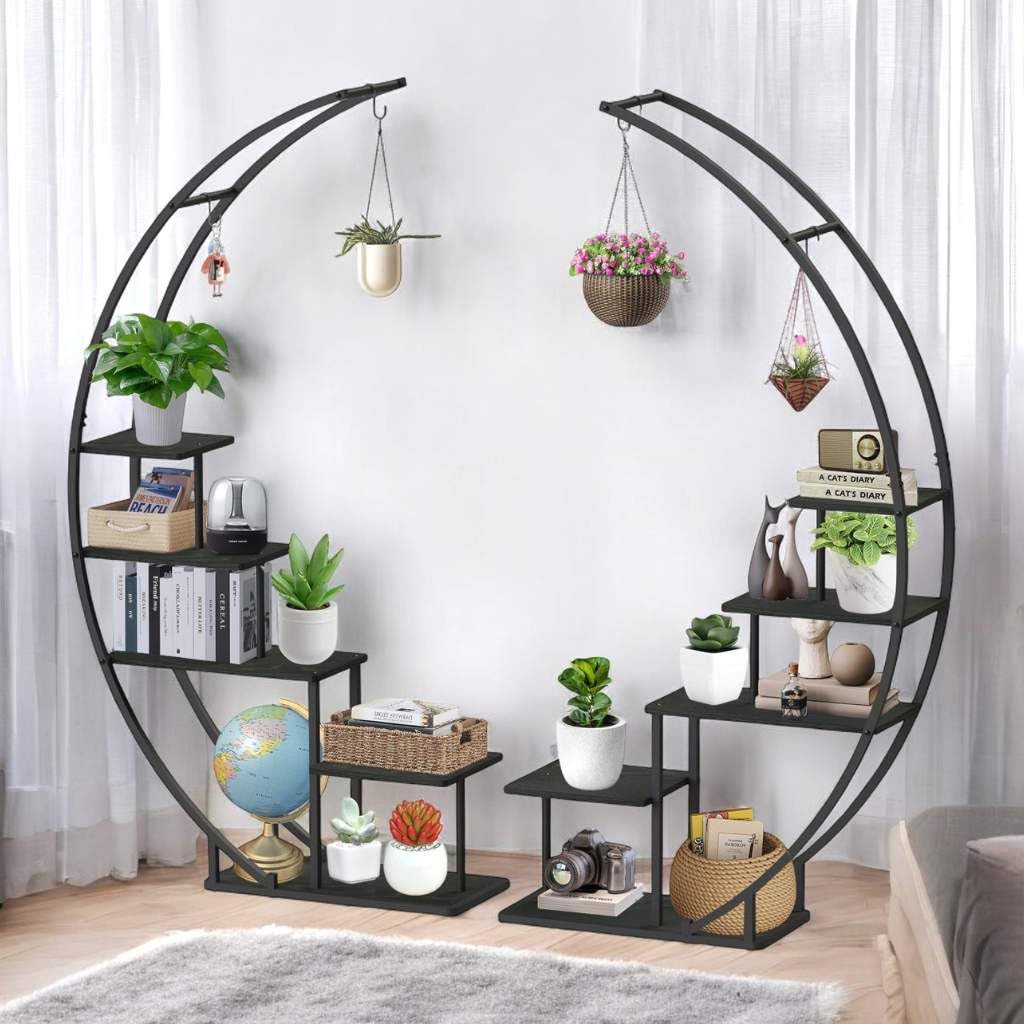 DanDiBo Blumenregal Indoor 170 cm Hoch Metall Schwarz Rund 96586 Blumentreppe Groß Halbrund Pflanzenständer Modern Design