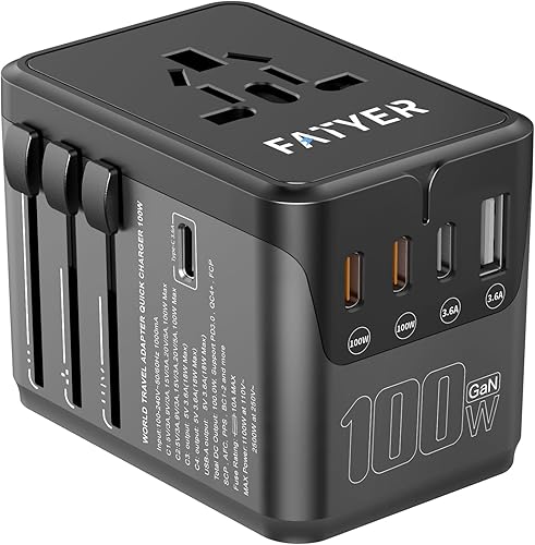 Adaptador de viaje universal, adaptadores de viaje rápido GaN de 120 W, 4 TYP-C +1 USB-A adaptador de corriente internacional, EuropaReino