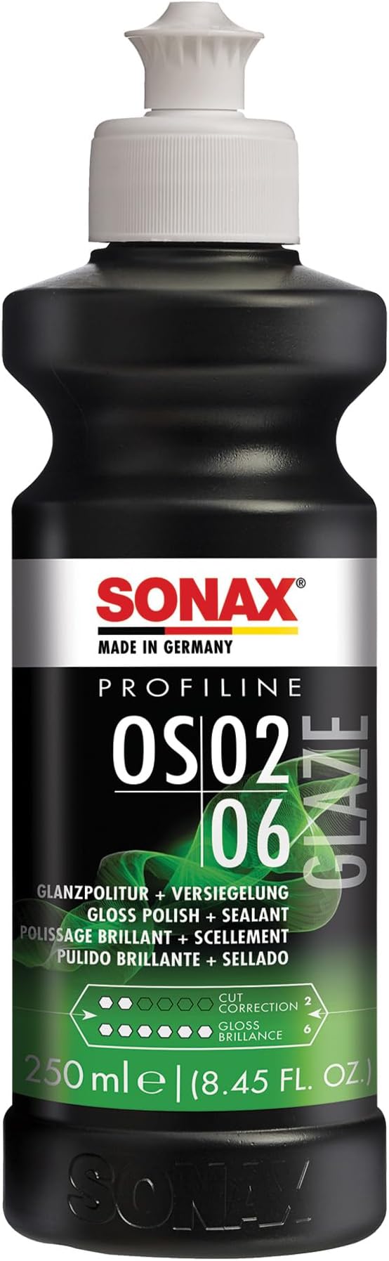 Glaze OS 02-06 247141 | All-in-One Car Polish for Scratch Removal, High-Gloss Finish & Ceramic Protection | SiO2-Based 6-Month Durability | Hologram-Free Results for All Paint | 250ml