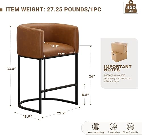 Miniatura 2 de Juego de 2 taburetes de bar de altura de mostrador de 26 pulgadas de alto, modernos taburetes de contador de barril con respaldo y brazos, taburetes