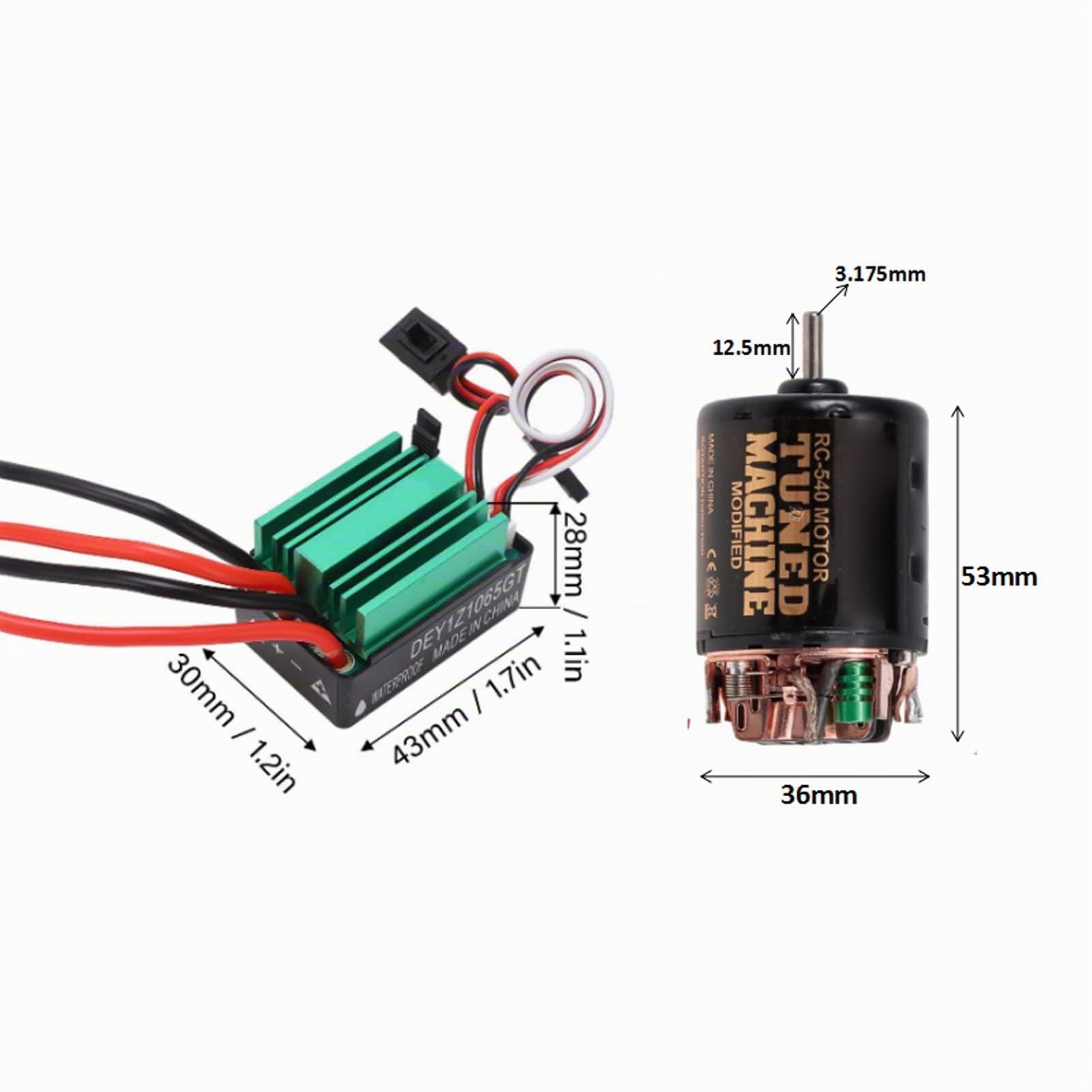 Motore spazzolato 540 con ESC 65A, Ricambi Auto RC Motore spazzolato a Grande Torsione Portatile Durevole (55T)