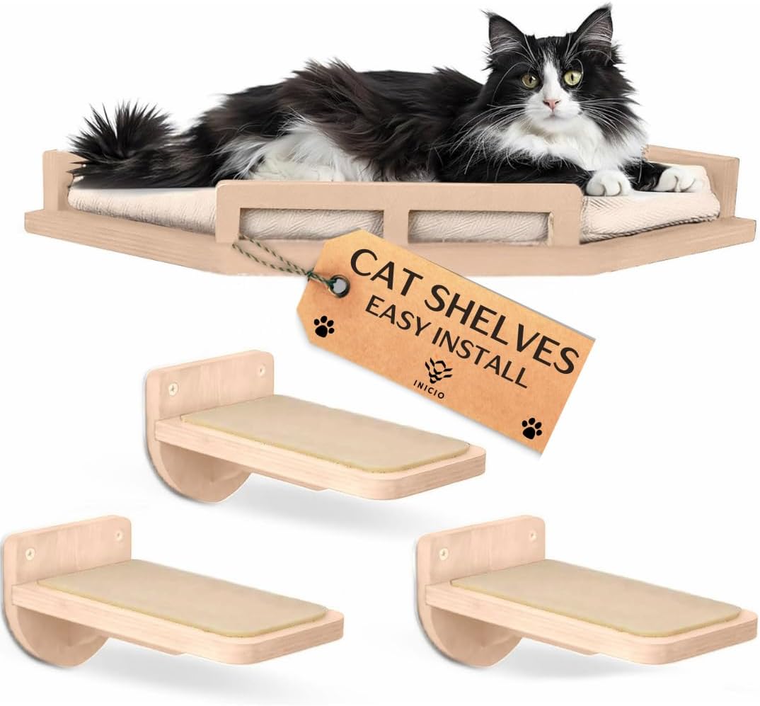 Cat Wall Shelves w/Corner Cat Shelf and 3 Steps, Wall Climbing for Cats, Modern and Durable Shelves for Cats, Suitable for Small and Medium Size up to 22lbs