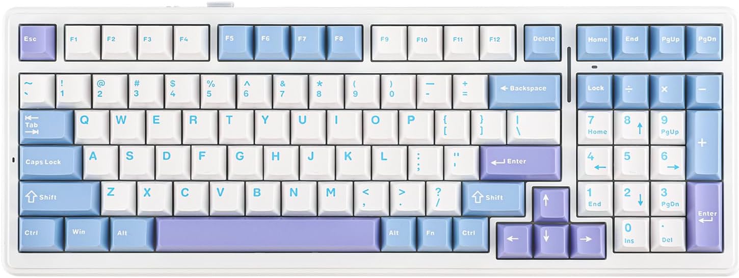 x Aula F99 Wireless Mechanical Keyboard, Hot Swappable Gasket Custom Gaming Keyboard with Five-Layer Padding, BT/2.4GHz/USB-C, 8000mAh Battery (White Light Blue, Graywood V3 Switch)