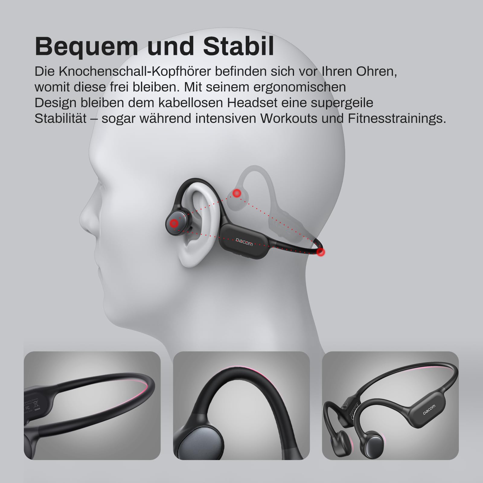 DACOM Słuchawki dźwiękowe kości Bluetooth 5.3 Open Ear bezprzewodowe słuchawki douszne IPX7 wodoszczelne słuchawki do uprawiania sportu, fitnessu i pływania
