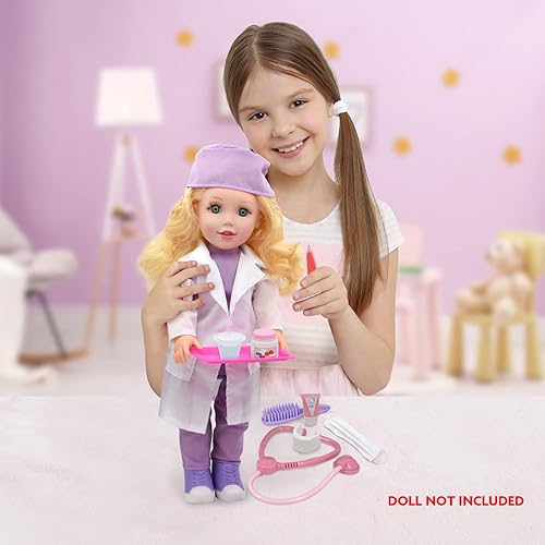 Miniatura 5 de New Adventures Style Girls 18" Doctor Dress Up Set - Conjunto de 15 piezas y accesorios, Vestir, accesorios para muñecas, púrpura blanco y rosa