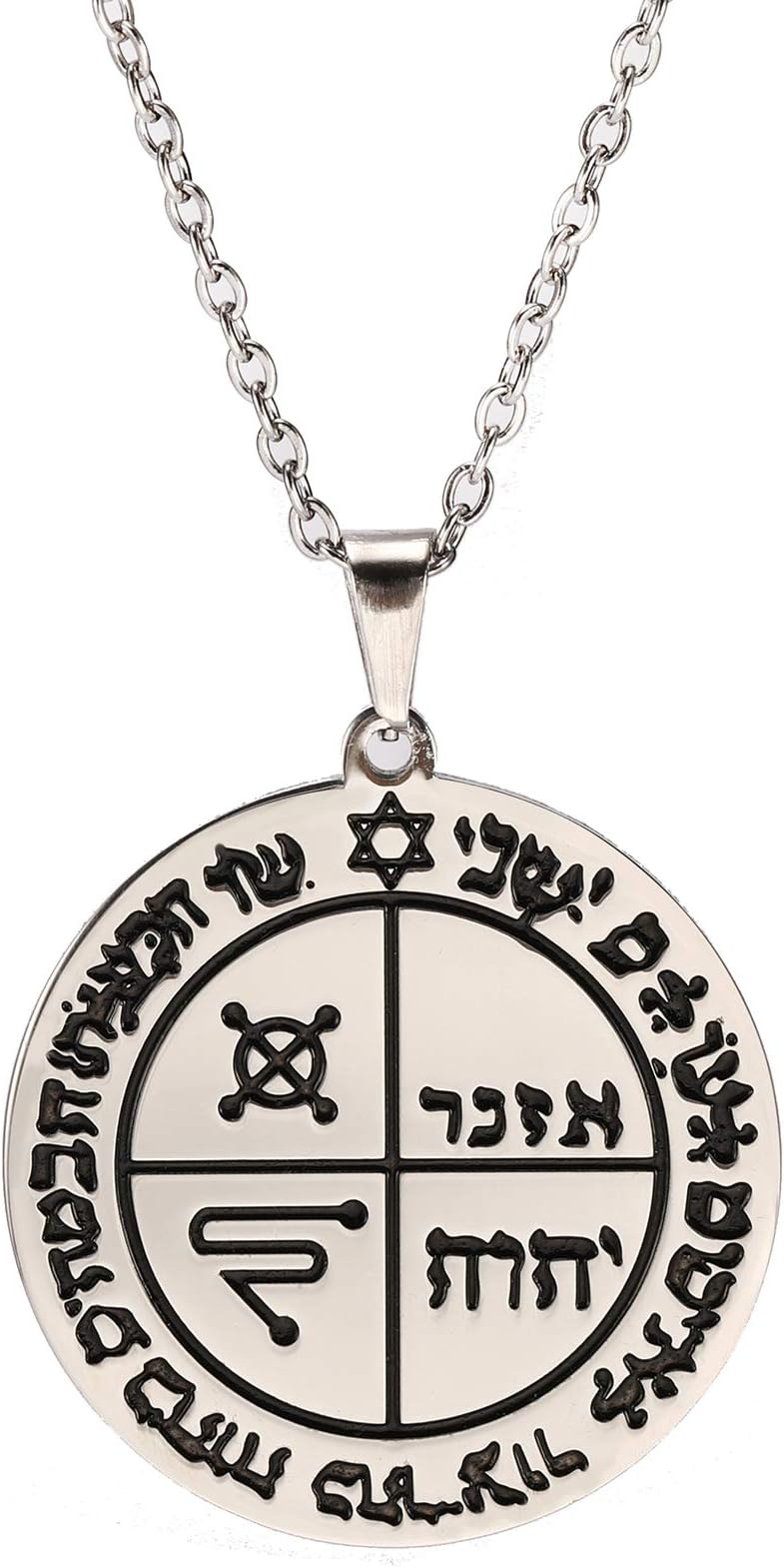 Stainless Steel Third Pentacle of Jupiter Pendant Necklace Talisman Key of Solomon Seal Engraved Round Charm Protection Necklaces Jewelry for Men Women Teens