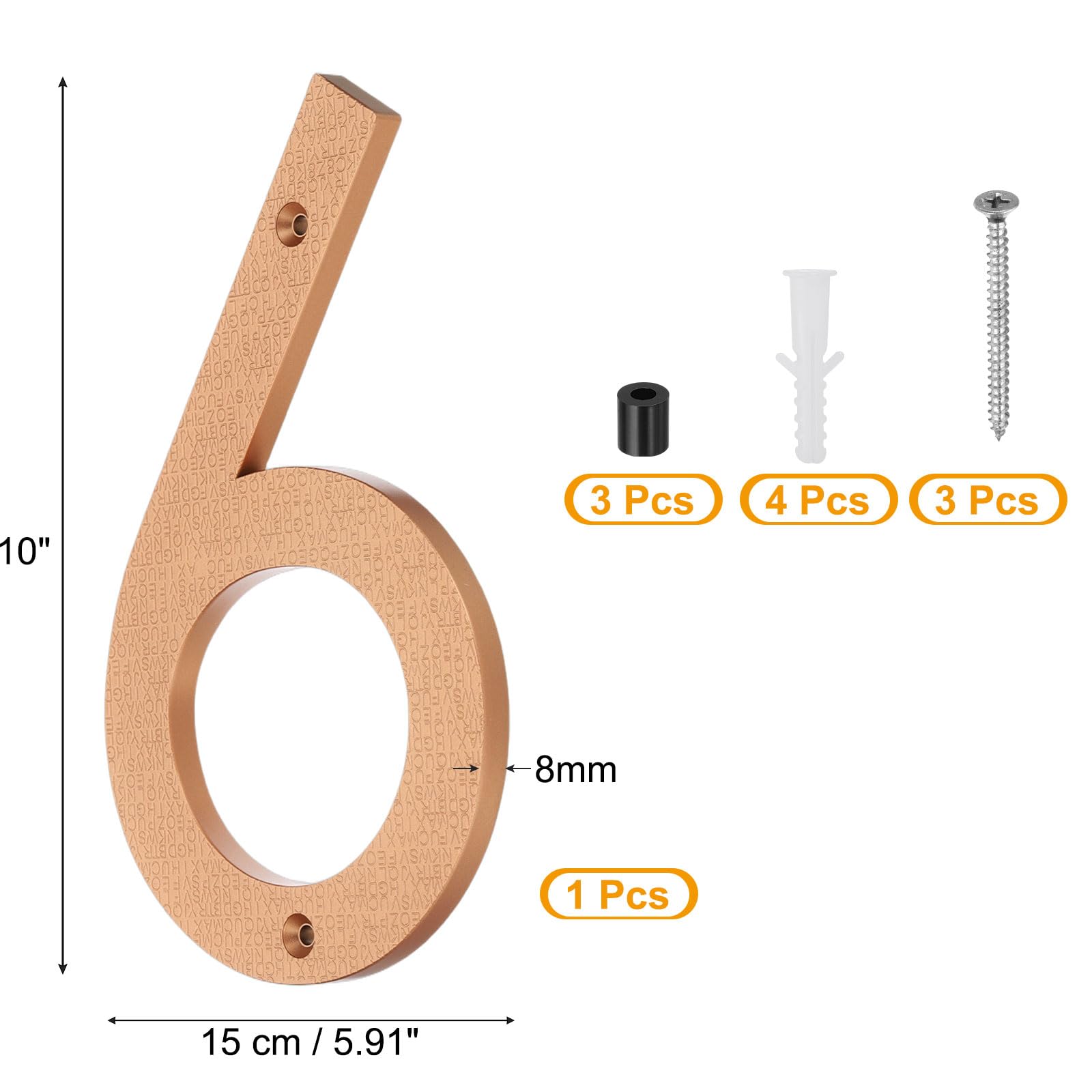 PATIKIL 10 Inch House Number, House Address Numbers Sign Large Floating Modern with Screws for Outside Door Wall Street Gold, 6 - Image 2