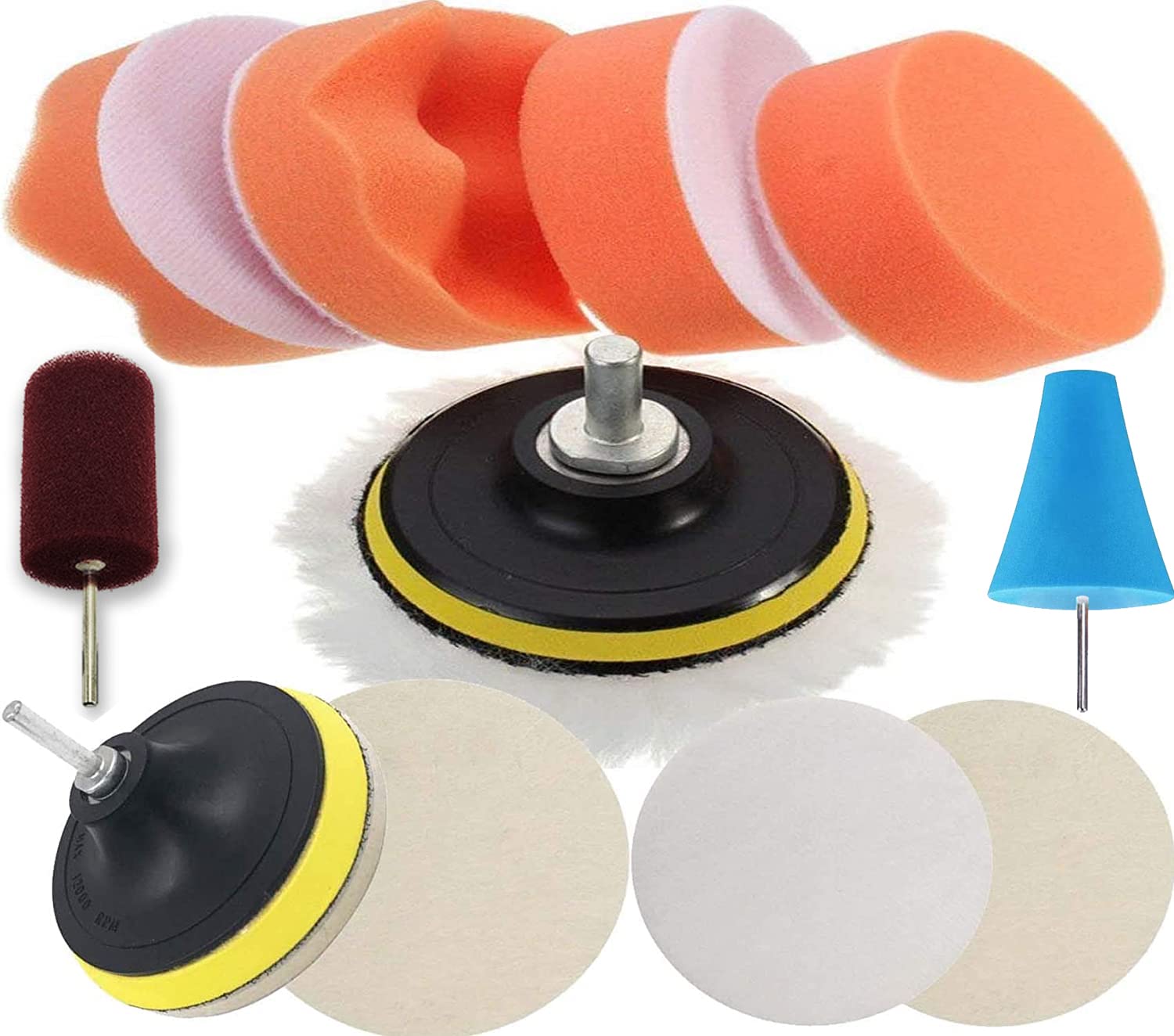 DIY Crafts 7 Pcs 3"inch Kit, Gross Polishing Buffing Pad Kit Polisher M10/14 Drill Adapter Car Polish Sponge Wheel Kit Car Wash Cleaning Tools Cleaning For Drill, Angle G(7 Pcs 3"inch Kit)-image-35