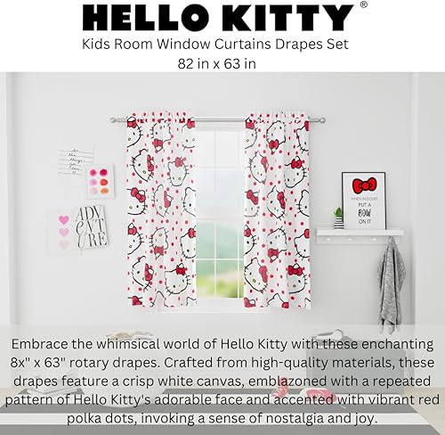 Miniatura 2 de Hello Kitty - Juego de cortinas para habitación de niños, 82 x 63 pulgadas, (producto oficial con licencia) por Franco