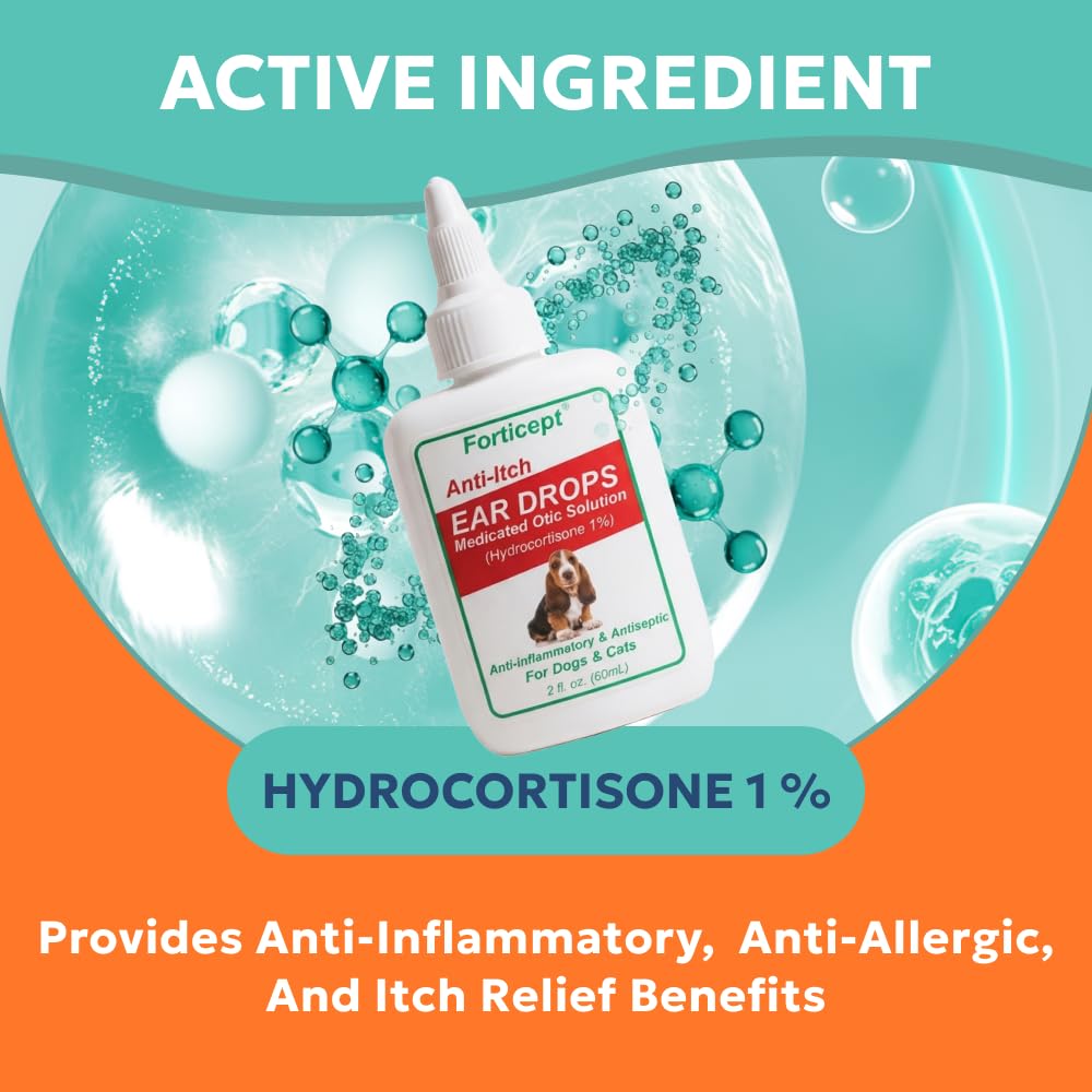 Forticept Dog and Cat Ear Infection Treatment, Dog Ear Drops with 1% Hydrocortisone 2 oz - image 3