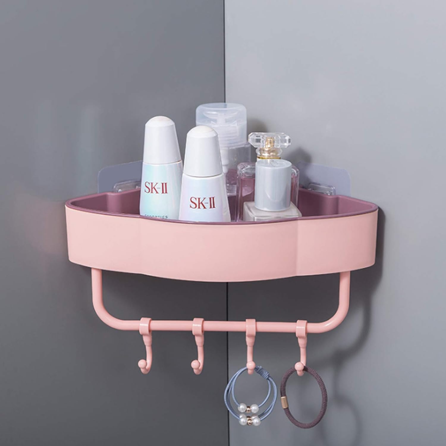 Boniry Multipurpose Plastic Corner Shelf for Bathroom Wall Mount Organizer Unbreakable Shower Basket for Bathroom & Kitchen with 4 Hook Adhesive Strong Magic Sticker (Pink) (B0D77SMX71) Amazon Price History, Amazon Price Tracker