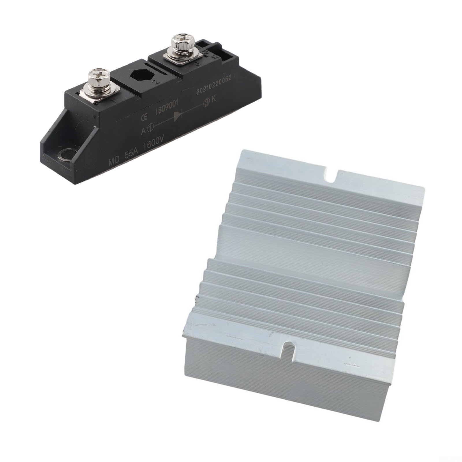 Diodo solare, Diodo raddrizzatore MD55A1600V con dissipatore di calore, Diodo anti-inversione per pannelli solari Sistema di protezione automatica della batteria