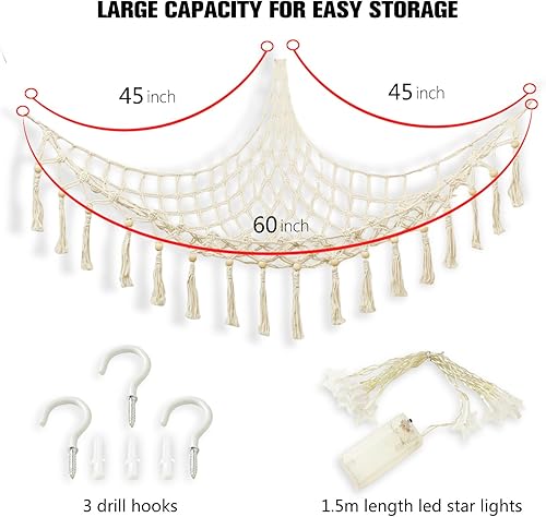 Miniatura 4 de Red de animales de peluche o hamaca de almacenamiento de juguetes con luz LED colgante para almacenamiento de animales de peluche para decoración de