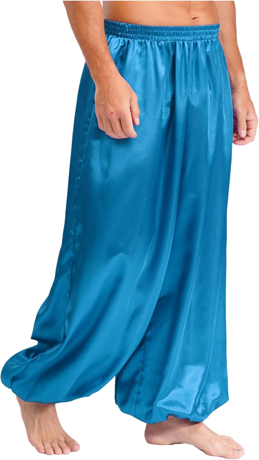 Jugaoge Men Arabian Prince Lamp Costume Satin Harem Pants Belly Dance Loose Bloomers Trousers