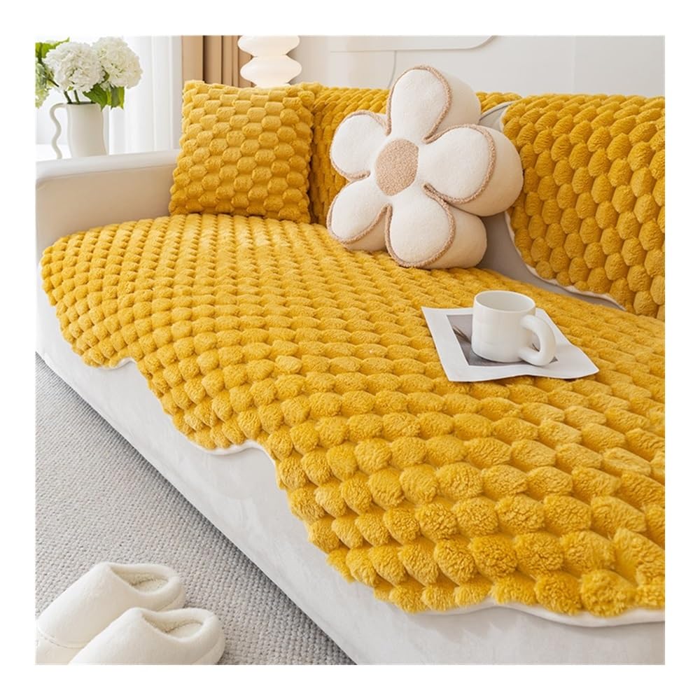 Housse de canapé en fausse fourrure peluche jaune 90x120cm pour fauteuil individuel irrégulier