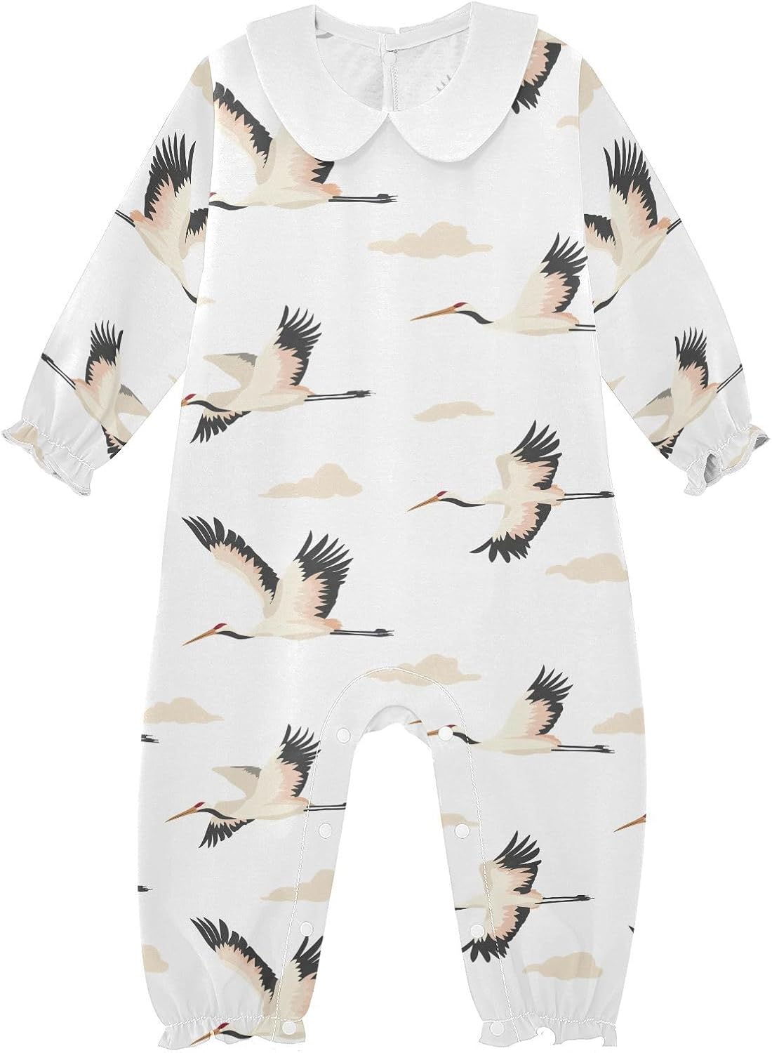 vvfelixl Baby Sleepers White Crane Clouds Long Sleeve Onesie Girl Baby Clothes for Girl Play One-piece for 0-3 months