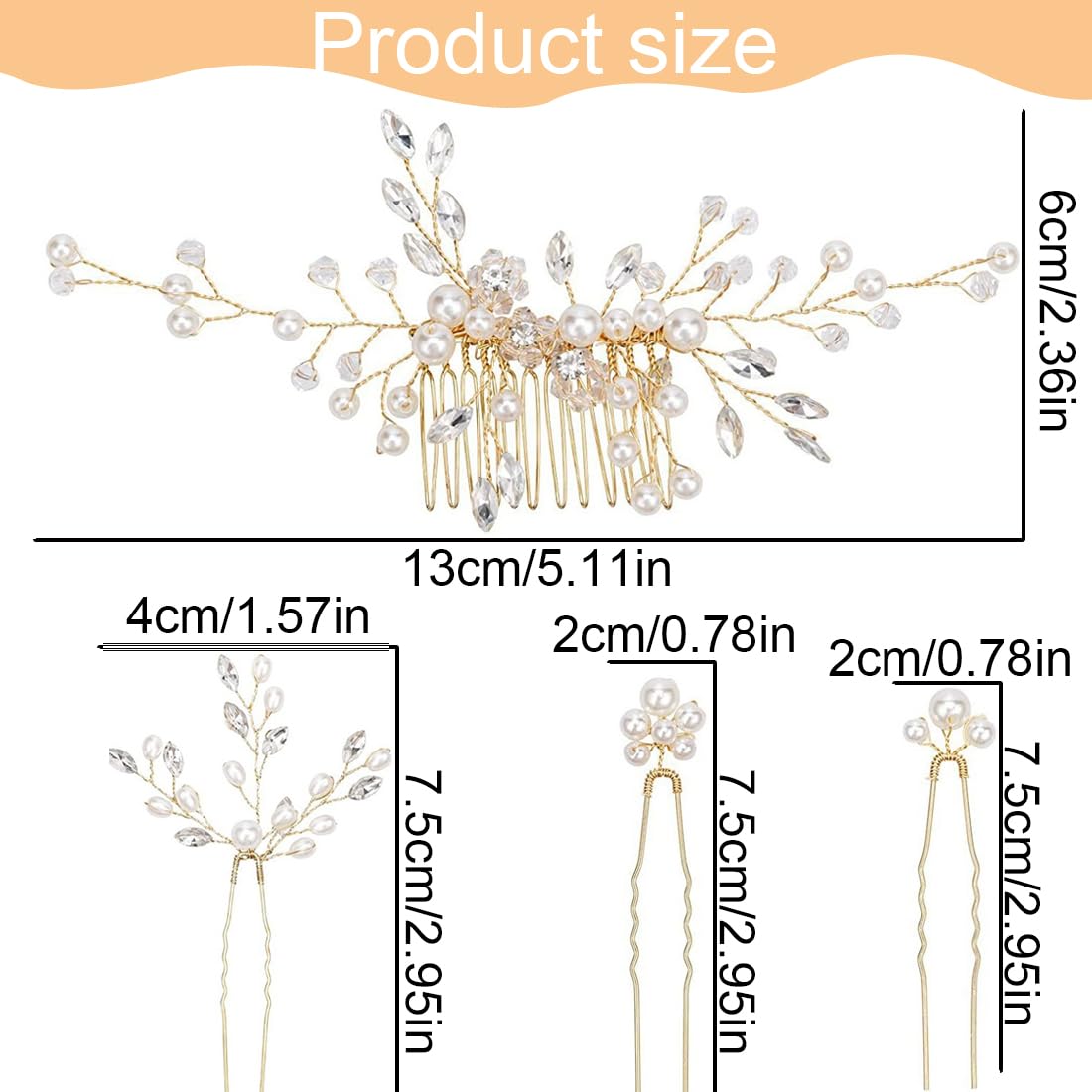Accessori per Capelli Oro, 3 Pezzi Fermaglio Capelli Oro, Cristalli e Perle Pettine Sposa per Capelli, Accessori per Capelli Donna e Ragazze